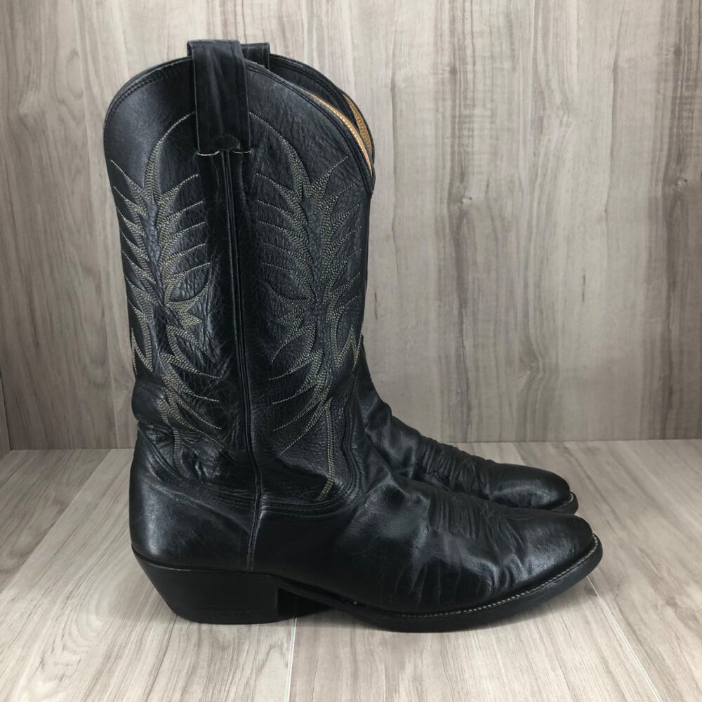 Nocona Western Boots Mens 10B Black Leather Pull On Cowboy Boots